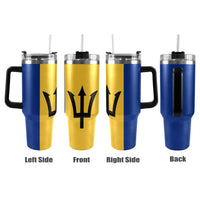 Barbados Flag 40oz Tumbler with Black Handle - Conscious Apparel Store