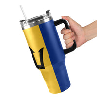 Barbados Flag 40oz Tumbler with Black Handle - Conscious Apparel Store