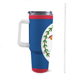 Belize Flag 40oz Tumbler with White Handle - Conscious Apparel Store