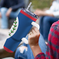 Belize Flag 40oz Tumbler with White Handle - Conscious Apparel Store