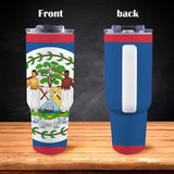 Belize Flag 40oz Tumbler with White Handle - Conscious Apparel Store