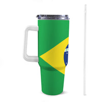 Brazil Flag 40oz Tumbler with White Handle - Conscious Apparel Store