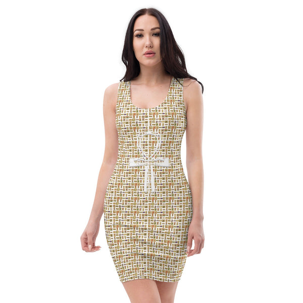 Egyptian Ankh Cross (White) Bodycon Dress - Conscious Apparel Store