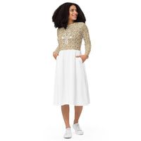 Egyptian Hieroglyphics Ankh Cross long sleeve midi dress (White) - Conscious Apparel Store