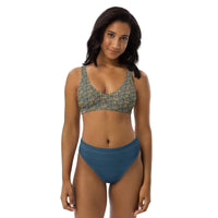 Egyptian Hieroglyphs Subliminal Ankh Cross high-waisted bikini (Blue) - Conscious Apparel Store