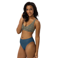 Egyptian Hieroglyphs Subliminal Ankh Cross high - waisted bikini (Blue) (6 Colors Available) - Conscious Apparel Store