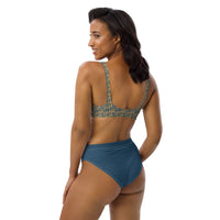 Egyptian Hieroglyphs Subliminal Ankh Cross high - waisted bikini (Blue) (6 Colors Available) - Conscious Apparel Store