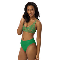 Egyptian Hieroglyphs Subliminal Ankh Cross high - waisted bikini (Green) (6 Colors Available) - Conscious Apparel Store