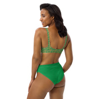 Egyptian Hieroglyphs Subliminal Ankh Cross high - waisted bikini (Green) (6 Colors Available) - Conscious Apparel Store