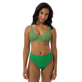 Egyptian Hieroglyphs Subliminal Ankh Cross high - waisted bikini (Green) (6 Colors Available) - Conscious Apparel Store