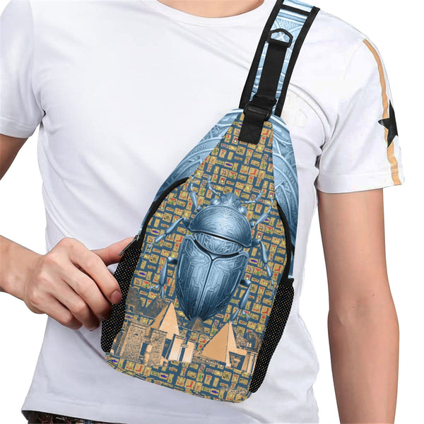 Egyptian Nubia Scarab (Blue) Casual Chest Bag (6 Colors Available) - Conscious Apparel Store