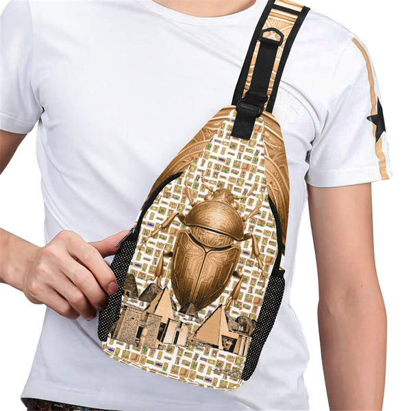 Egyptian Nubia Scarab (White) Casual Chest Bag (6 Colors Available) - Conscious Apparel Store