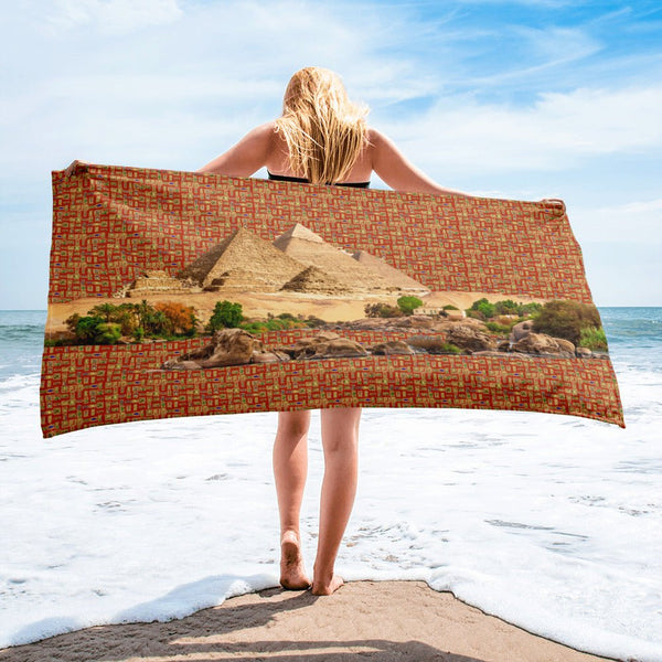 Egyptian Pyramids Hieroglyphics Towel (Red - Rust) - Conscious Apparel Store