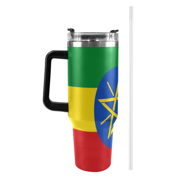 Ethiopia Flag 40oz Tumbler with Black Handle - Conscious Apparel Store