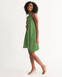 Green Hieroglyphics Women's All-Over Print Halter Dress - Conscious Apparel Store