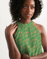 Green Hieroglyphics Women's All-Over Print Halter Dress - Conscious Apparel Store