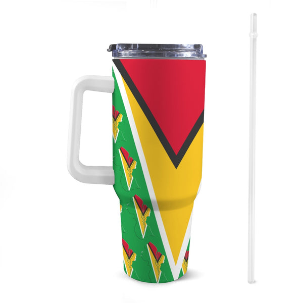 Guyana Flag 40oz Tumbler with White Handle - Conscious Apparel Store