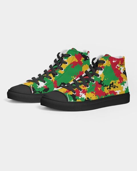 Guyana Flag Camo Men's Hightop Canvas Shoe - Black - Conscious Apparel Store