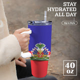 Haiti Flag 40oz Tumbler with White Handle - Conscious Apparel Store