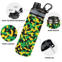 Jamaica Flag Camo Insulated Water Bottle with Dual - Use Lid (18oz) - Conscious Apparel Store