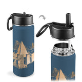 Nubia Pyramids (Blue) Insulated Thermos with Straw Lid (18oz) (6 Colors Available) - Conscious Apparel Store