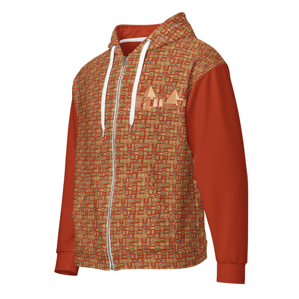 Nubia Pyramids II (Red - Rust) Unisex zip hoodie (6Colors Available) - Conscious Apparel Store