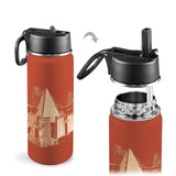 Nubia Pyramids (Red - Rust) Insulated Thermos with Straw Lid (18oz) (6 Colors Available) - Conscious Apparel Store