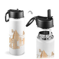 Nubia Pyramids (White) Insulated Thermos with Straw Lid (18oz) (6 Colors Available) - Conscious Apparel Store