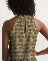 Olive Hieroglyphics Women's All-Over Print Halter Dress - Conscious Apparel Store