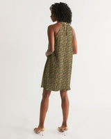 Olive Hieroglyphics Women's All-Over Print Halter Dress - Conscious Apparel Store