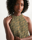 Olive Hieroglyphics Women's All-Over Print Halter Dress - Conscious Apparel Store