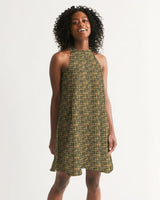 Olive Hieroglyphics Women's All-Over Print Halter Dress - Conscious Apparel Store