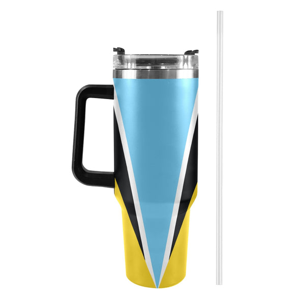 St Lucia Flag 40oz Tumbler with Black Handle - Conscious Apparel Store