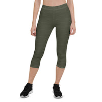 Subliminal Egyptian Ankh Cross (Olive) Capri Leggings - Conscious Apparel Store