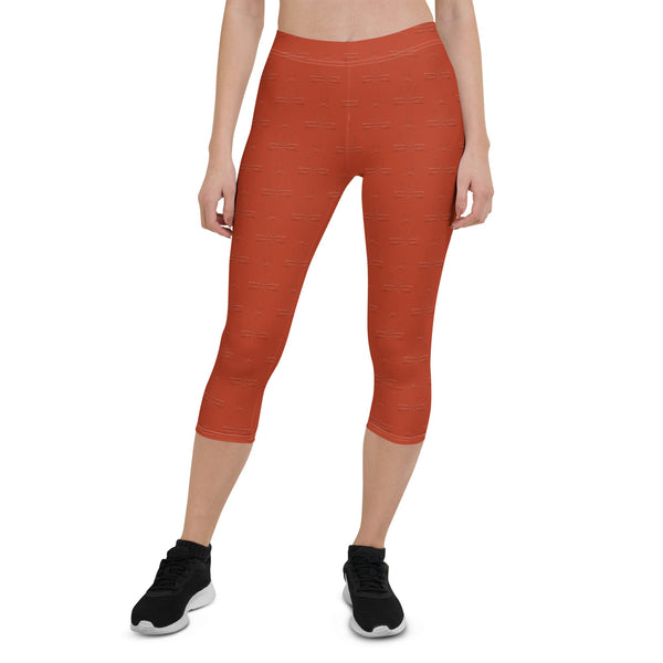 Subliminal Egyptian Ankh Cross (Red-Rust) Capri Leggings - Conscious Apparel Store