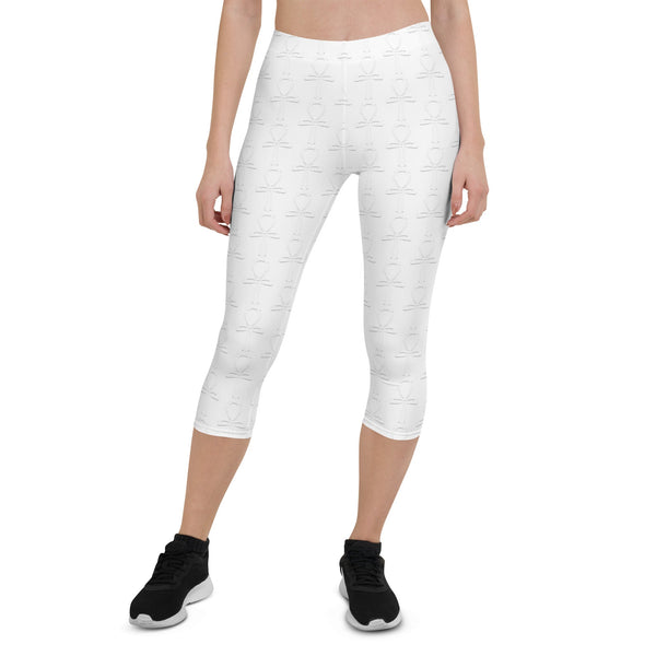 Subliminal Egyptian Ankh Cross (White) Capri Leggings - Conscious Apparel Store