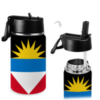 Antigua Flag Kids Kids Water Bottle with Straw Lid (12 oz) - Conscious Apparel Store