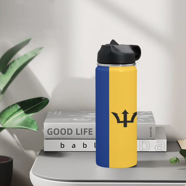 Barbados Flag Insulated Water Bottle with Straw Lid (18 oz) - Conscious Apparel Store