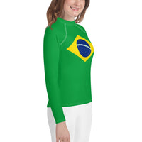 Brazil Flag Youth Rash Guard - Conscious Apparel Store