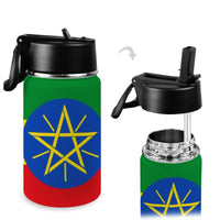 Ethiopia Flag Kids Water Bottle with Straw Lid (12 oz) - Conscious Apparel Store