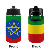 Ethiopia Flag Kids Water Bottle with Straw Lid (12 oz) - Conscious Apparel Store