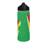 Guyana Flag Map Insulated Water Bottle with Straw Lid (18 oz) - Conscious Apparel Store